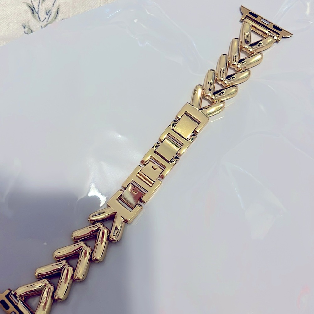 Gold Herringbone Pattern Metal Watch Band NWT